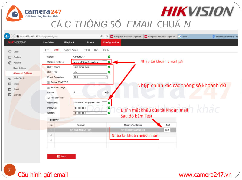 Hướng dẫn cấu hình Email cho camera IP/đầu ghi Hikvision
